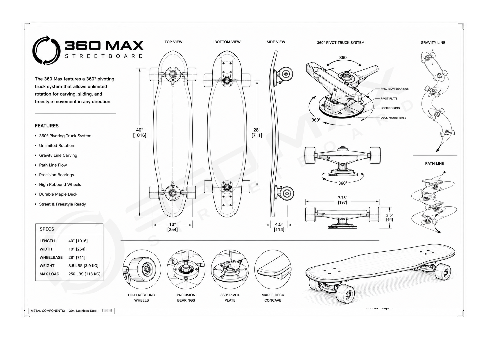 Skateboard black and white view