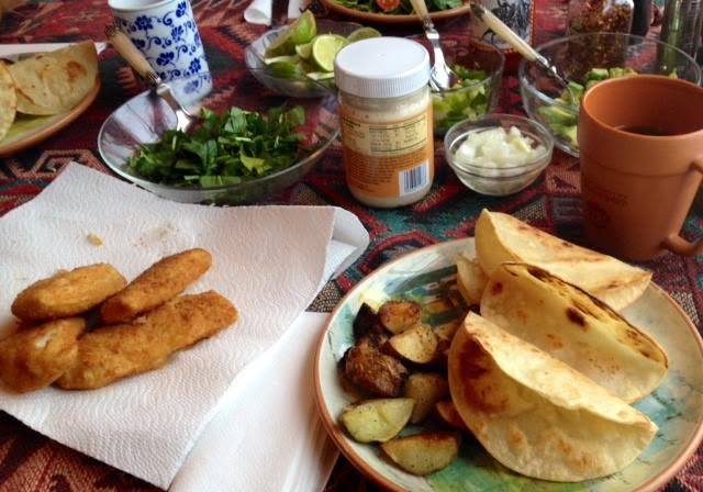 Fish tacos and fried potatoes