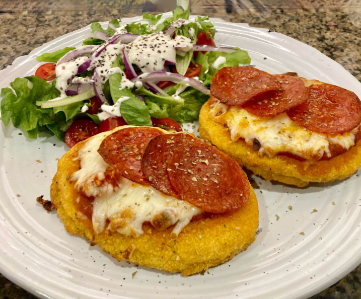 fried chicken patty pizzas