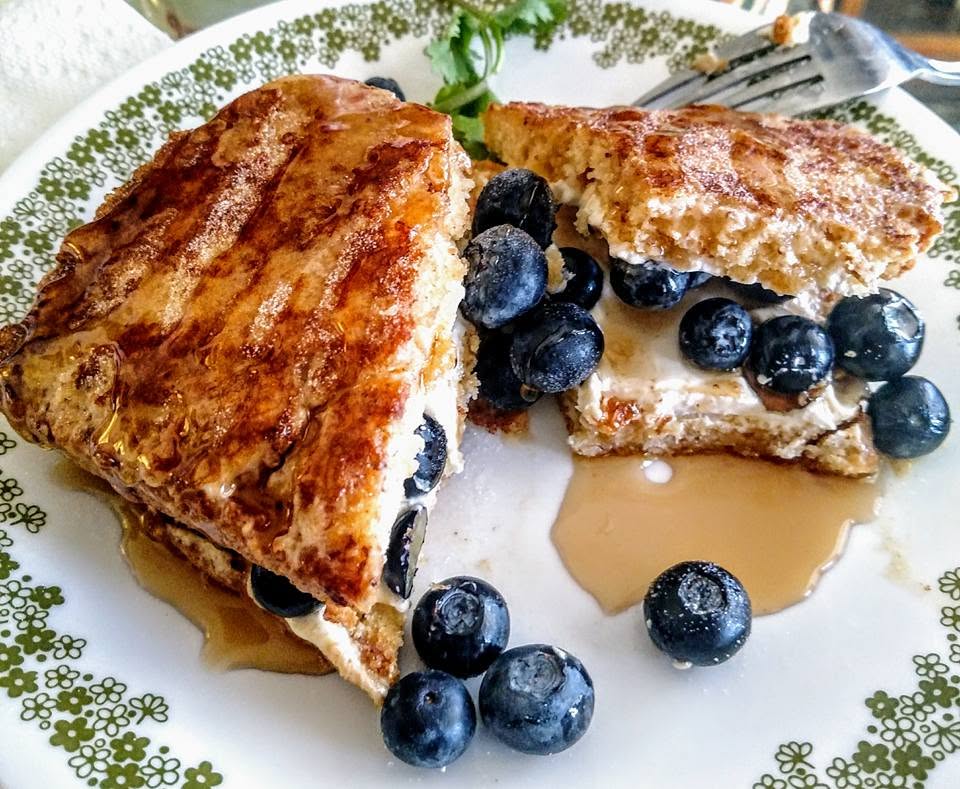 home made frensh taost stufed with with cream cheese and blue berries
