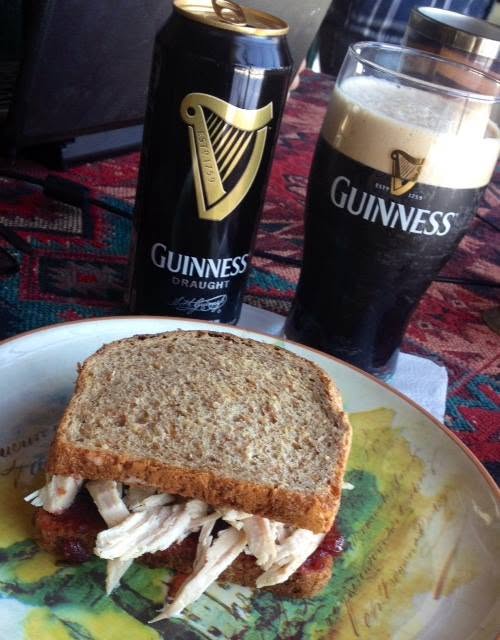 lunch with a thansgiving leftover sandwich on the side