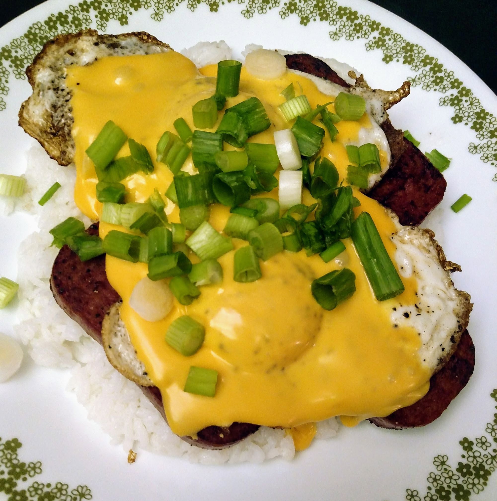 Spam and eggs on rice