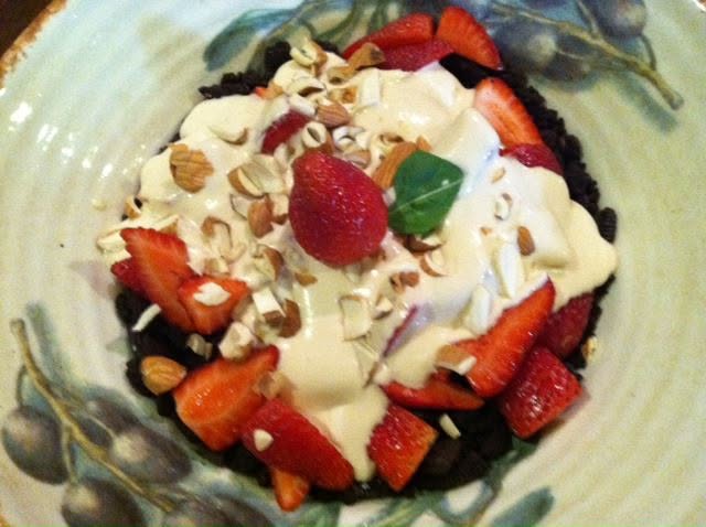 Strawberry and heavy cream on an Oreo crust