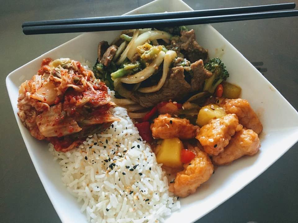 Sweet & Sour Chicken, Broccoli & Beef, Kimchi with Shrimp