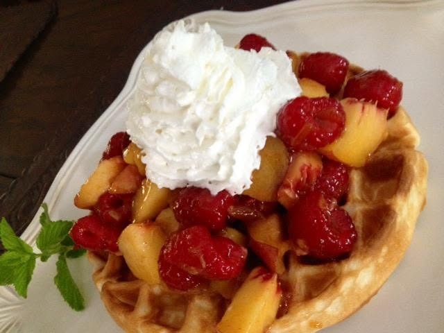 Fresh Peach Melba Waffles